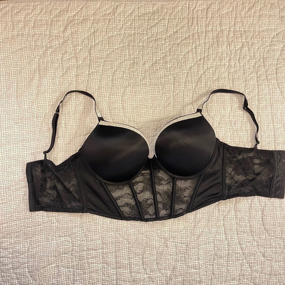Victoria's Secret Bombshell Shine Strap Push-Up Long Line Corset Bra Satin - Picture 3 of 9